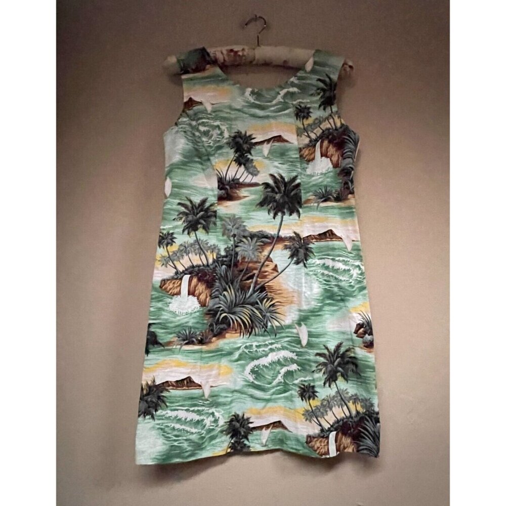 Pacific Legend Womens Medium Palm Tropical Hawaiian Sleeveless Tunic Dress Multi